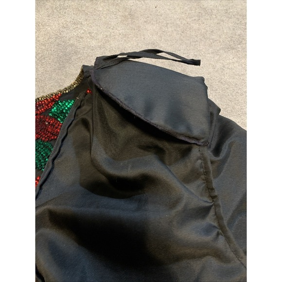 Vintage 80s Laurence Kazar Poinsettia Sequin Top L Holiday Evening Blouse - Picture 6 of 7